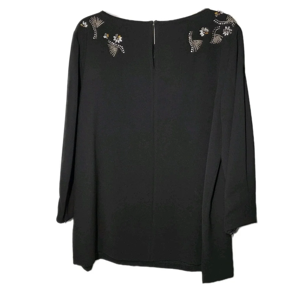 Lafayette 148 New York Caddie Embellished Blouson Sleeve Blouse‎ Black Size 16